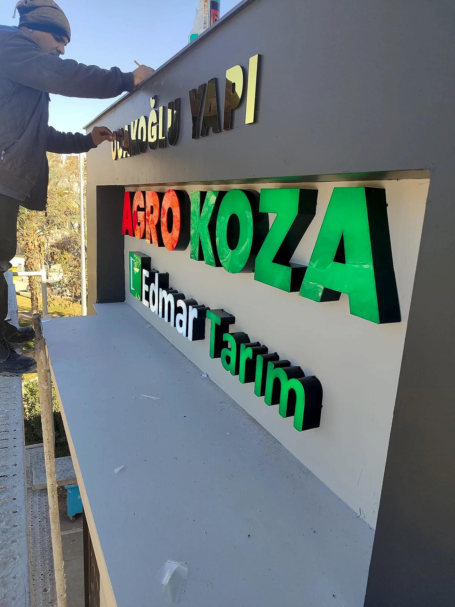 Kompozit Kutu Harf uygulaması: Agrokoza (Edmar Tarım) Kompozit Kutu Harf Montaj